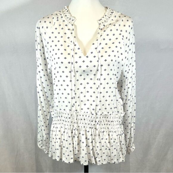 White and blue print peplum peasant top size medium NWT - Picture 1 of 6
